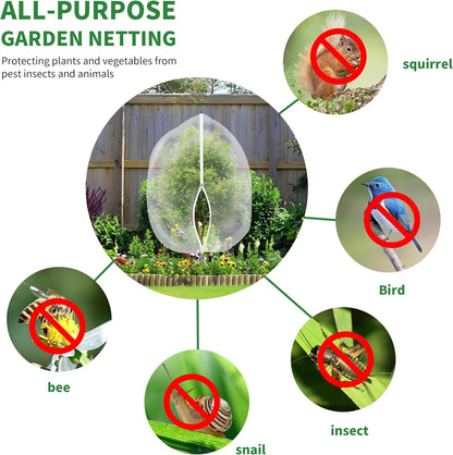 Garden Mesh Netting with Drawstring,Plants Cover Protection from Anti Birds,Bugs,Cicadas,and Insects-Pest Barrier Bag for Blueberry Bushes,Citrus,Tomatoes,Vegetables,Fruit Tree and Orange