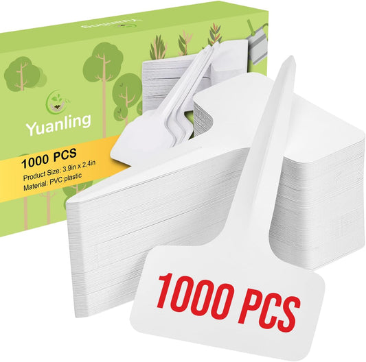 Plant Labels 1000 Pcs T-Type Plastic Garden Tags Waterproof Plant Sign Stakes Nursery Garden Makers for Seedlings Flower Vegetables Herb Potted Belt Permanet Marker Pen (White)