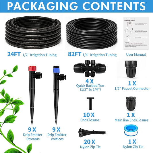 Drip Irrigation System, 106FT Quick Connect Garden Watering