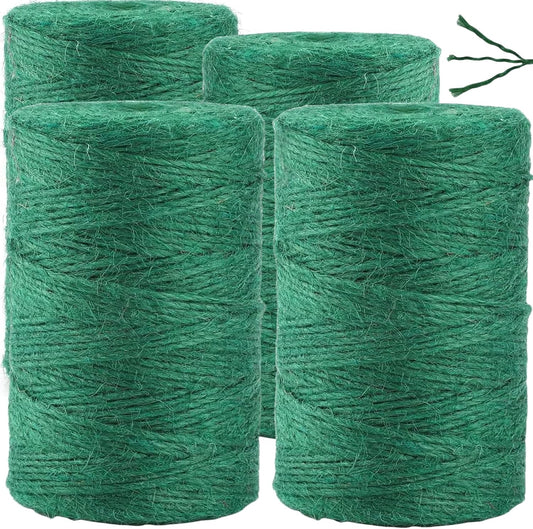 1312.336 Feet 2mm Green Jute Twine String - 3 Ply Natural Garden Twine for Plants, Crafts, Gift Wrapping, Packing - Heavy Duty Plant Ties for Tomatoes, Climbing Plants, DIY Projects, (4 Pack)