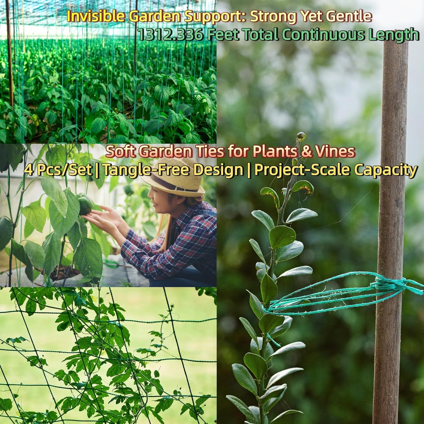 1312.336 Feet 2mm Green Jute Twine String - 3 Ply Natural Garden Twine for Plants, Crafts, Gift Wrapping, Packing - Heavy Duty Plant Ties for Tomatoes, Climbing Plants, DIY Projects, (4 Pack)