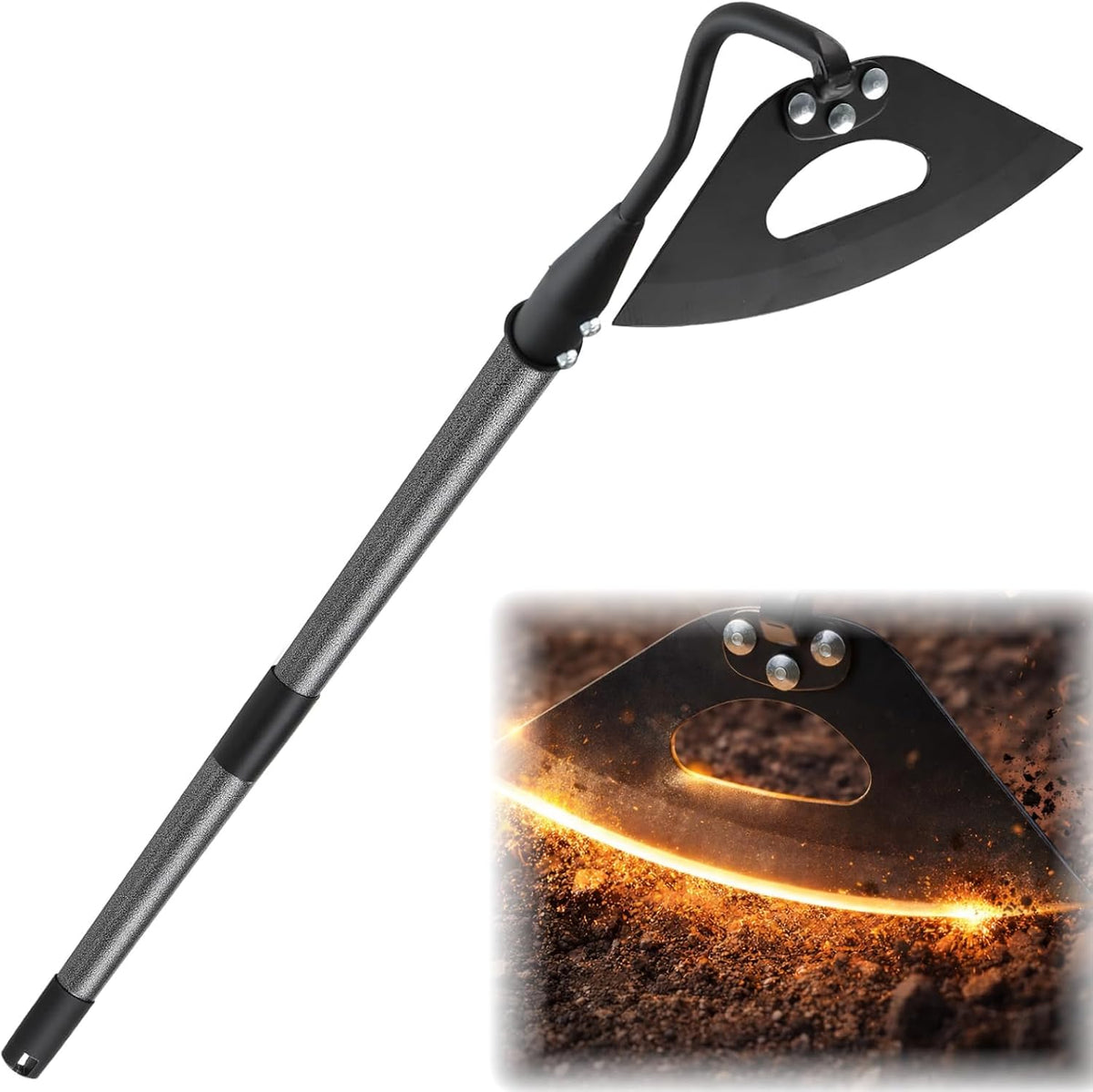 Garden Hoe Weeding Tool - Sharp Hollow Blade,58" Adjustable Long Handle, Heavy Duty Weed Hoes for Gardening,Push Pull Dutch Scraper for Garden Bed, Yard,Lawn Weeder Removal