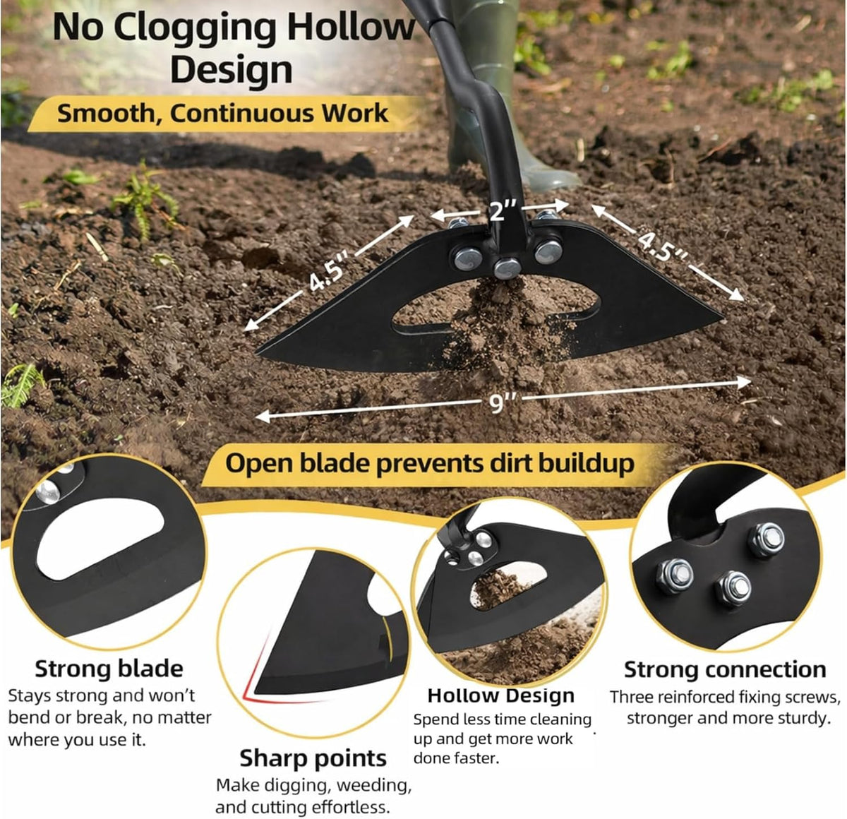 Garden Hoe Weeding Tool - Sharp Hollow Blade,58" Adjustable Long Handle, Heavy Duty Weed Hoes for Gardening,Push Pull Dutch Scraper for Garden Bed, Yard,Lawn Weeder Removal