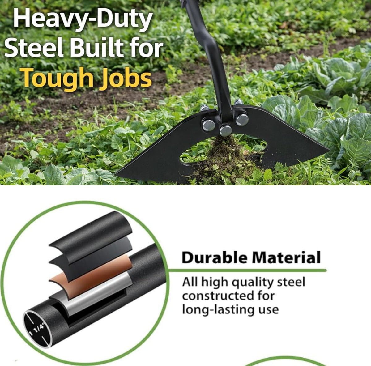 Garden Hoe Weeding Tool - Sharp Hollow Blade,58" Adjustable Long Handle, Heavy Duty Weed Hoes for Gardening,Push Pull Dutch Scraper for Garden Bed, Yard,Lawn Weeder Removal