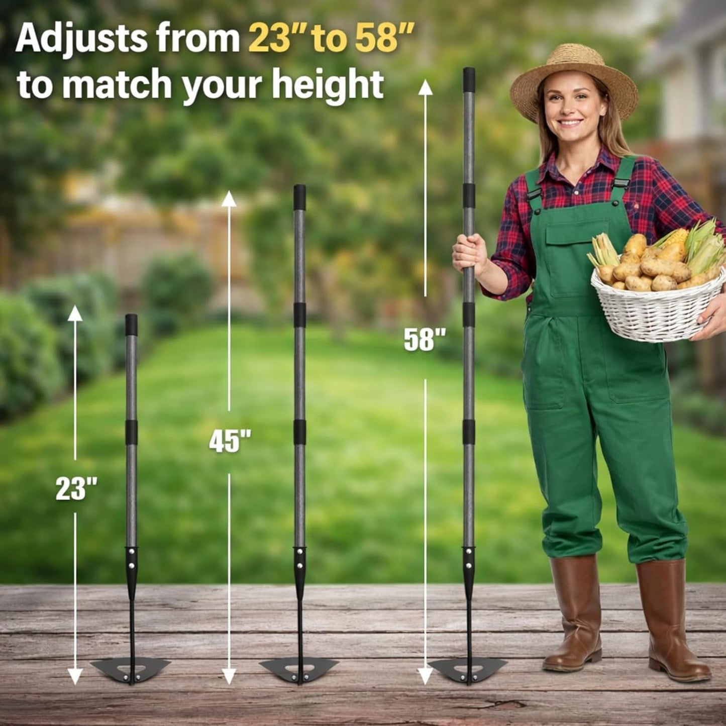 Garden Hoe Weeding Tool - Sharp Hollow Blade,58" Adjustable Long Handle, Heavy Duty Weed Hoes for Gardening,Push Pull Dutch Scraper for Garden Bed, Yard,Lawn Weeder Removal