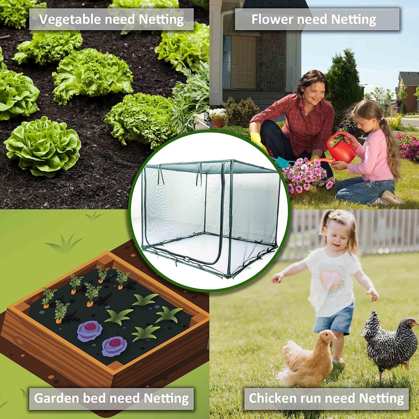 Poray Large Tunnel 73''x37''x61''Plant Netting Cover,5FT Tall Crop Cage Tomato Netting,Pest Guard Cover for Vegetables &Fruits,Durable Gardening Net for Plant and Animal
