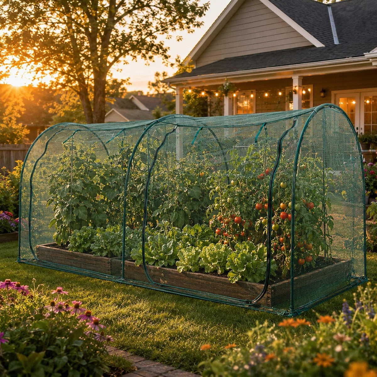 Poray Large Tunnel 73''x37''x61''Plant Netting Cover,5FT Tall Crop Cage Tomato Netting,Pest Guard Cover for Vegetables &Fruits,Durable Gardening Net for Plant and Animal