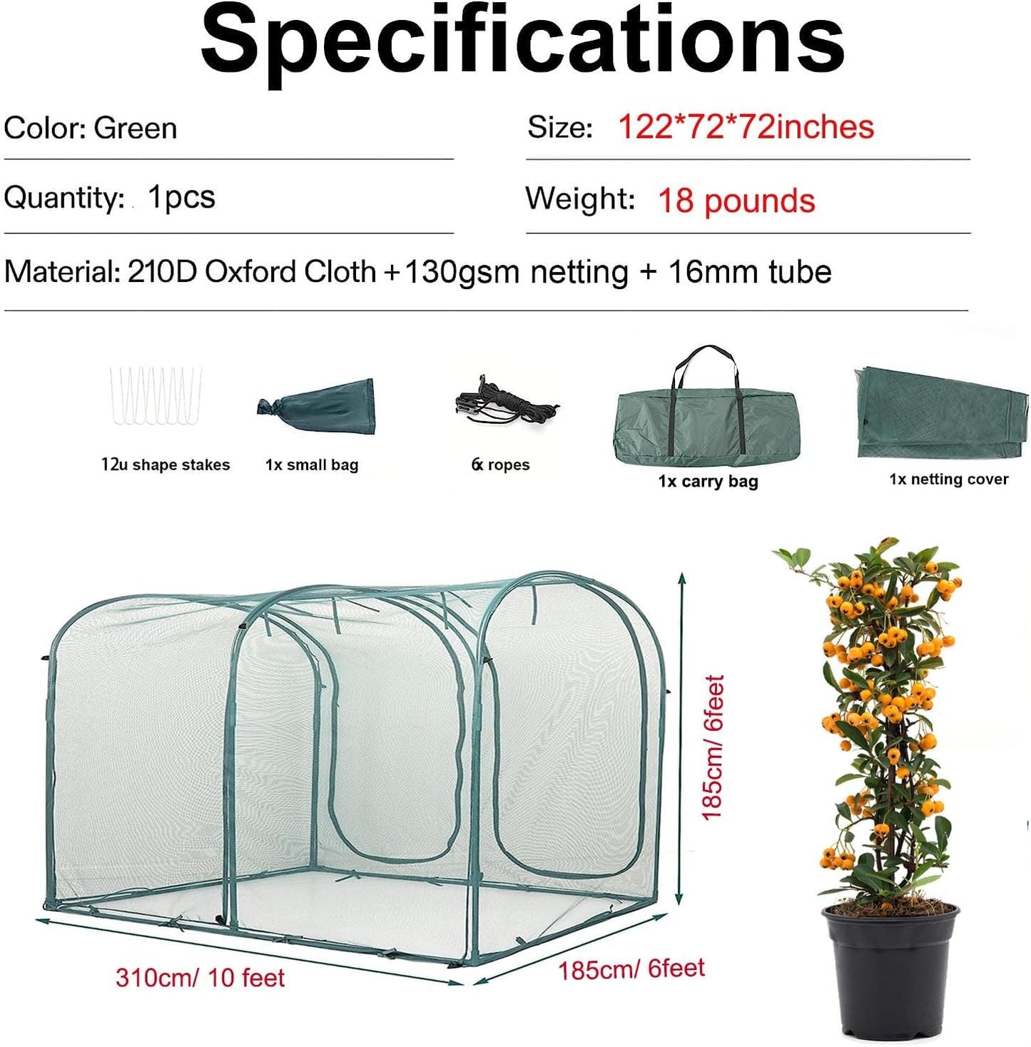 Poray Large Tunnel 73''x37''x61''Plant Netting Cover,5FT Tall Crop Cage Tomato Netting,Pest Guard Cover for Vegetables &Fruits,Durable Gardening Net for Plant and Animal