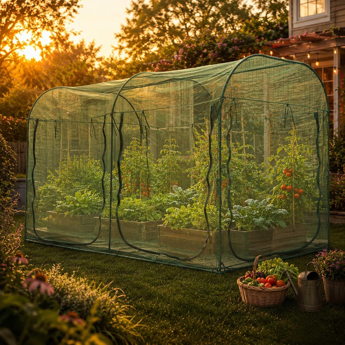 Poray Large Tunnel 73''x37''x61''Plant Netting Cover,5FT Tall Crop Cage Tomato Netting,Pest Guard Cover for Vegetables &Fruits,Durable Gardening Net for Plant and Animal