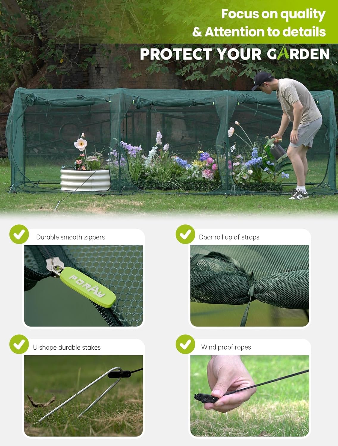 Poray Large Tunnel 73''x37''x61''Plant Netting Cover,5FT Tall Crop Cage Tomato Netting,Pest Guard Cover for Vegetables &Fruits,Durable Gardening Net for Plant and Animal