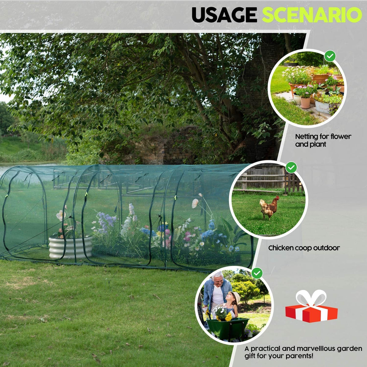 Poray Large Tunnel 73''x37''x61''Plant Netting Cover,5FT Tall Crop Cage Tomato Netting,Pest Guard Cover for Vegetables &Fruits,Durable Gardening Net for Plant and Animal