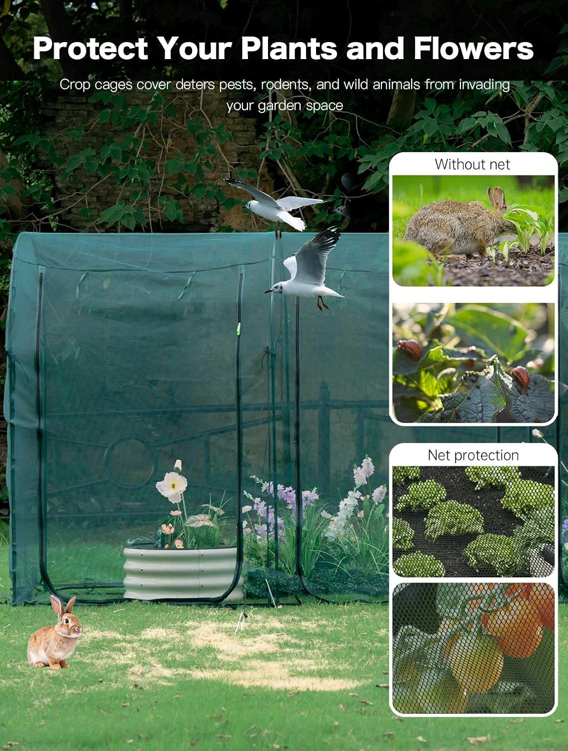 Poray Large Tunnel 73''x37''x61''Plant Netting Cover,5FT Tall Crop Cage Tomato Netting,Pest Guard Cover for Vegetables &Fruits,Durable Gardening Net for Plant and Animal