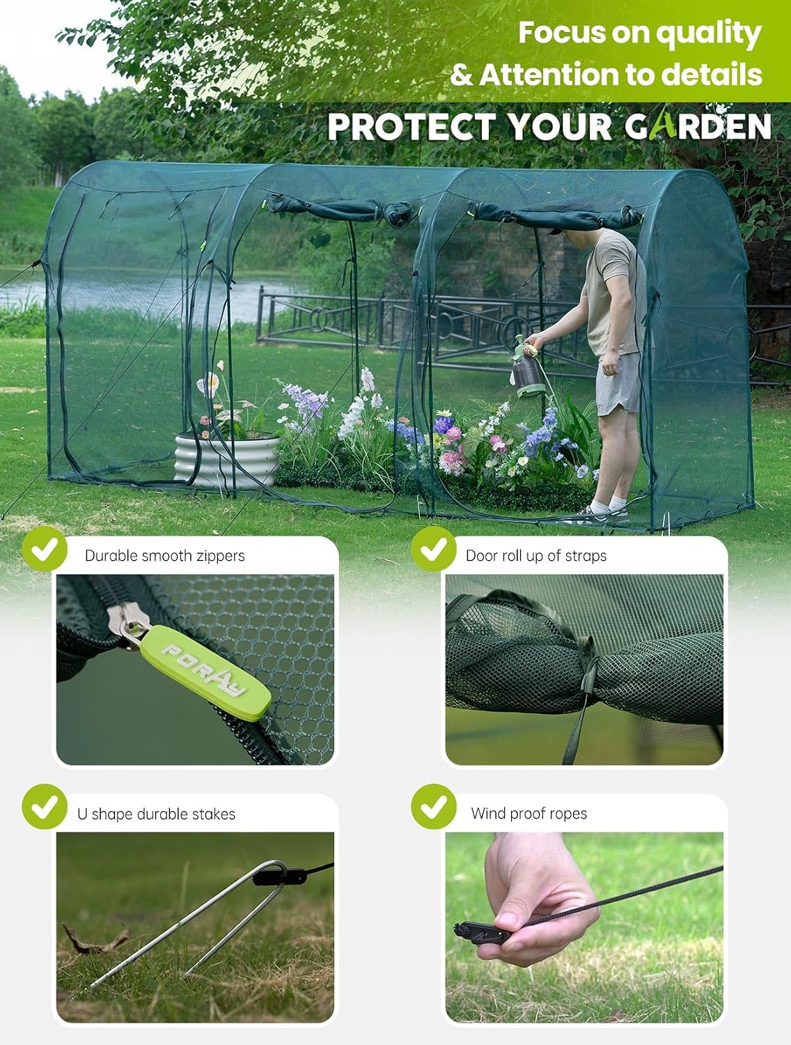 Poray Large Tunnel 73''x37''x61''Plant Netting Cover,5FT Tall Crop Cage Tomato Netting,Pest Guard Cover for Vegetables &Fruits,Durable Gardening Net for Plant and Animal