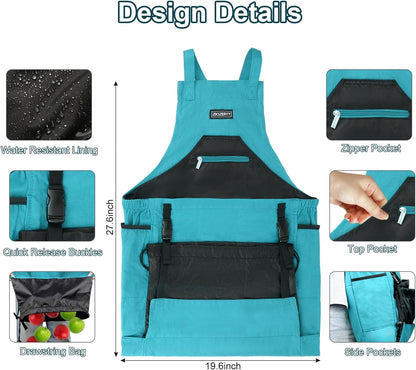 Garden Apron,Harvest Aprons with Drawstring Bag and Pockets for Women and Men,Canvas Fruit Picking Apron