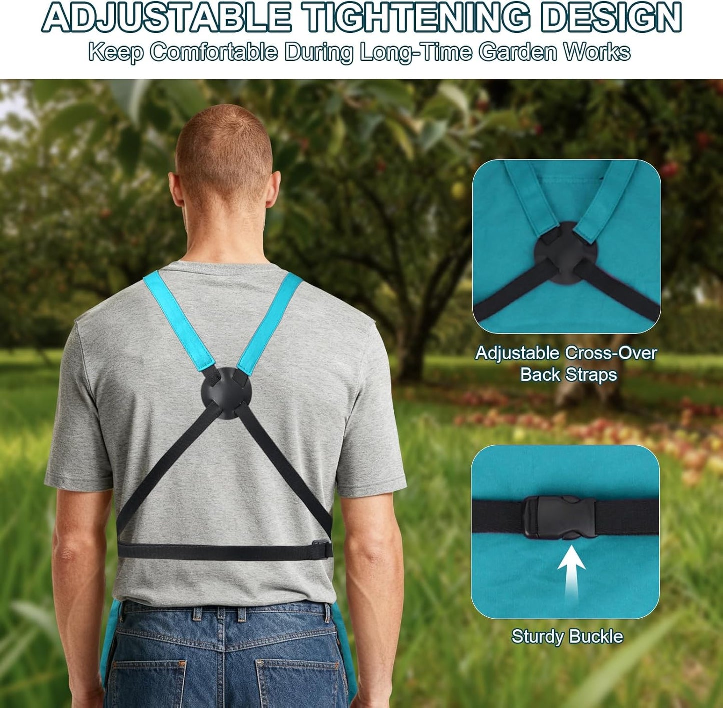 Garden Apron,Harvest Aprons with Drawstring Bag and Pockets for Women and Men,Canvas Fruit Picking Apron