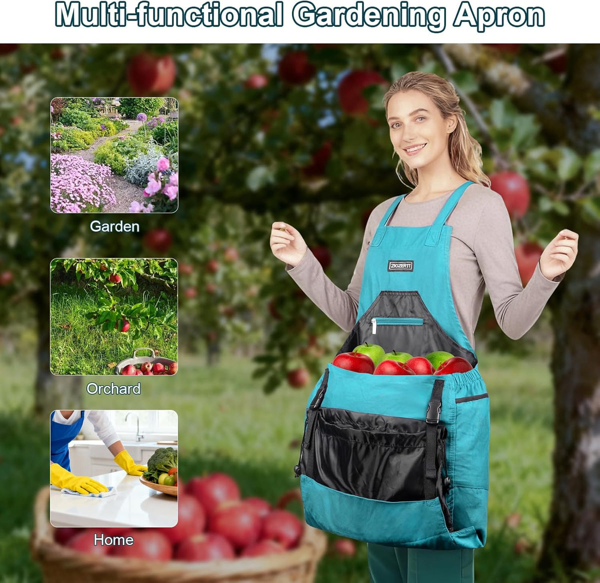 Garden Apron,Harvest Aprons with Drawstring Bag and Pockets for Women and Men,Canvas Fruit Picking Apron