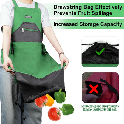 Garden Apron,Harvest Aprons with Drawstring Bag and Pockets for Women and Men,Canvas Fruit Picking Apron