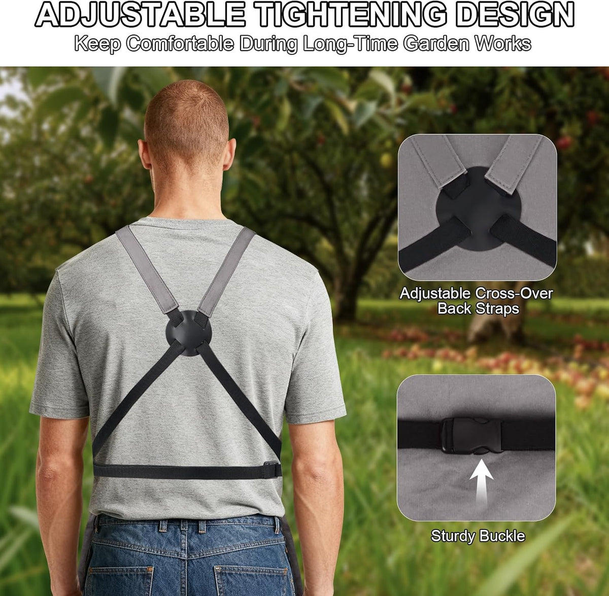 Garden Apron,Harvest Aprons with Drawstring Bag and Pockets for Women and Men,Canvas Fruit Picking Apron