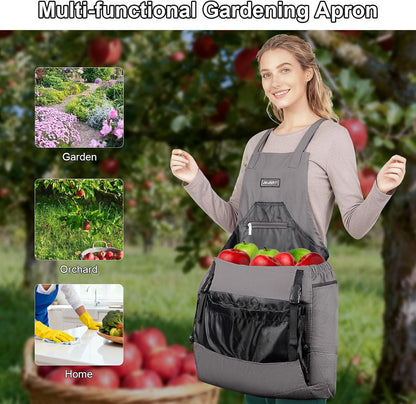 Garden Apron,Harvest Aprons with Drawstring Bag and Pockets for Women and Men,Canvas Fruit Picking Apron