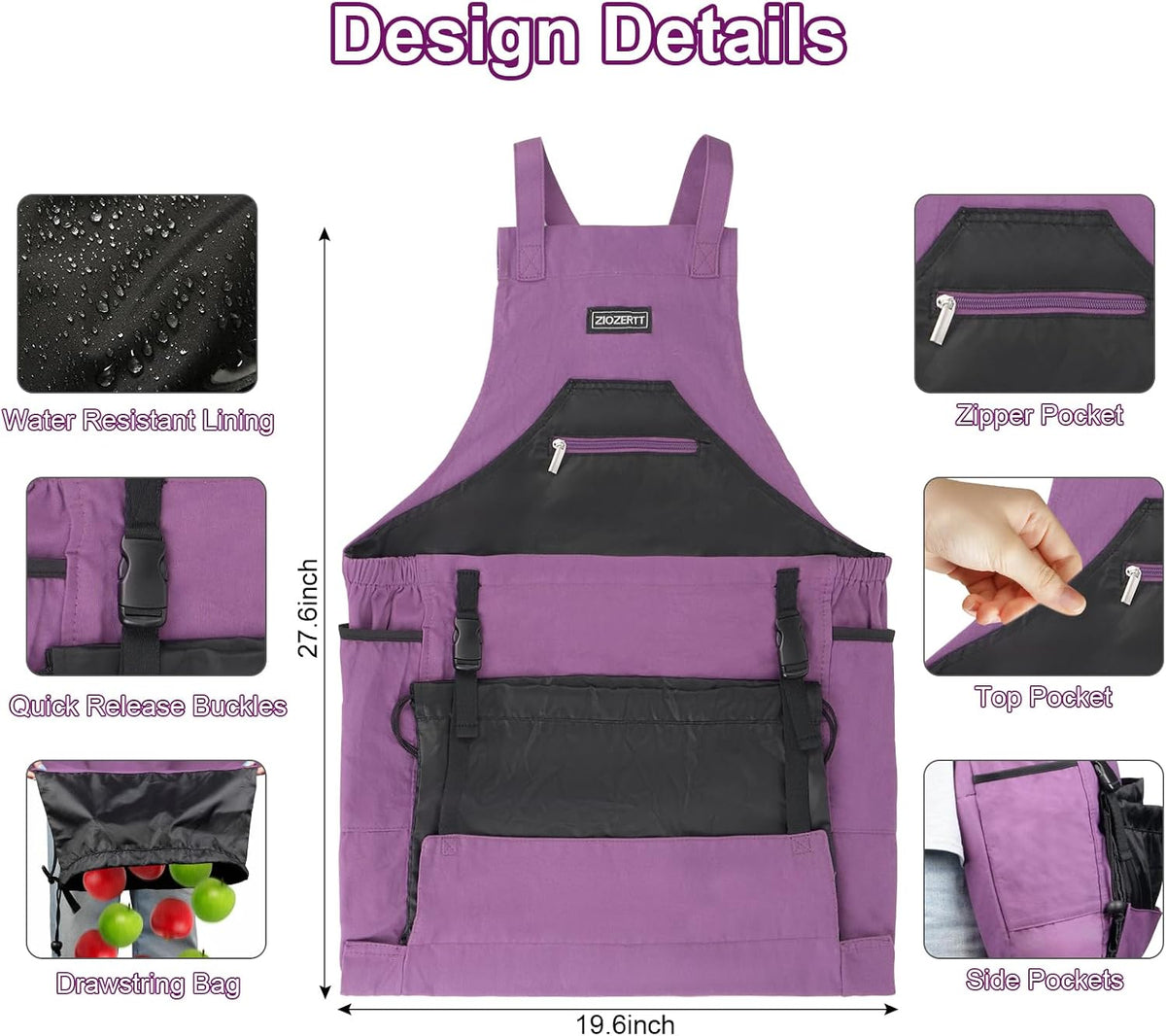 Garden Apron,Harvest Aprons with Drawstring Bag and Pockets for Women and Men,Canvas Fruit Picking Apron