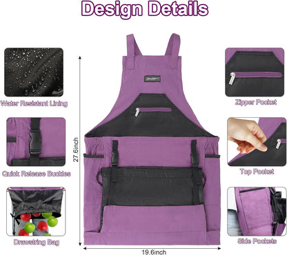 Garden Apron,Harvest Aprons with Drawstring Bag and Pockets for Women and Men,Canvas Fruit Picking Apron