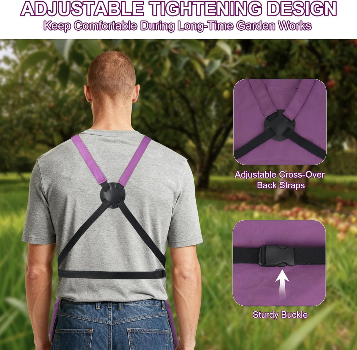 Garden Apron,Harvest Aprons with Drawstring Bag and Pockets for Women and Men,Canvas Fruit Picking Apron