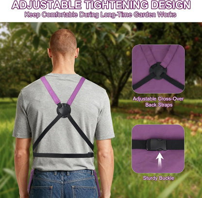 Garden Apron,Harvest Aprons with Drawstring Bag and Pockets for Women and Men,Canvas Fruit Picking Apron