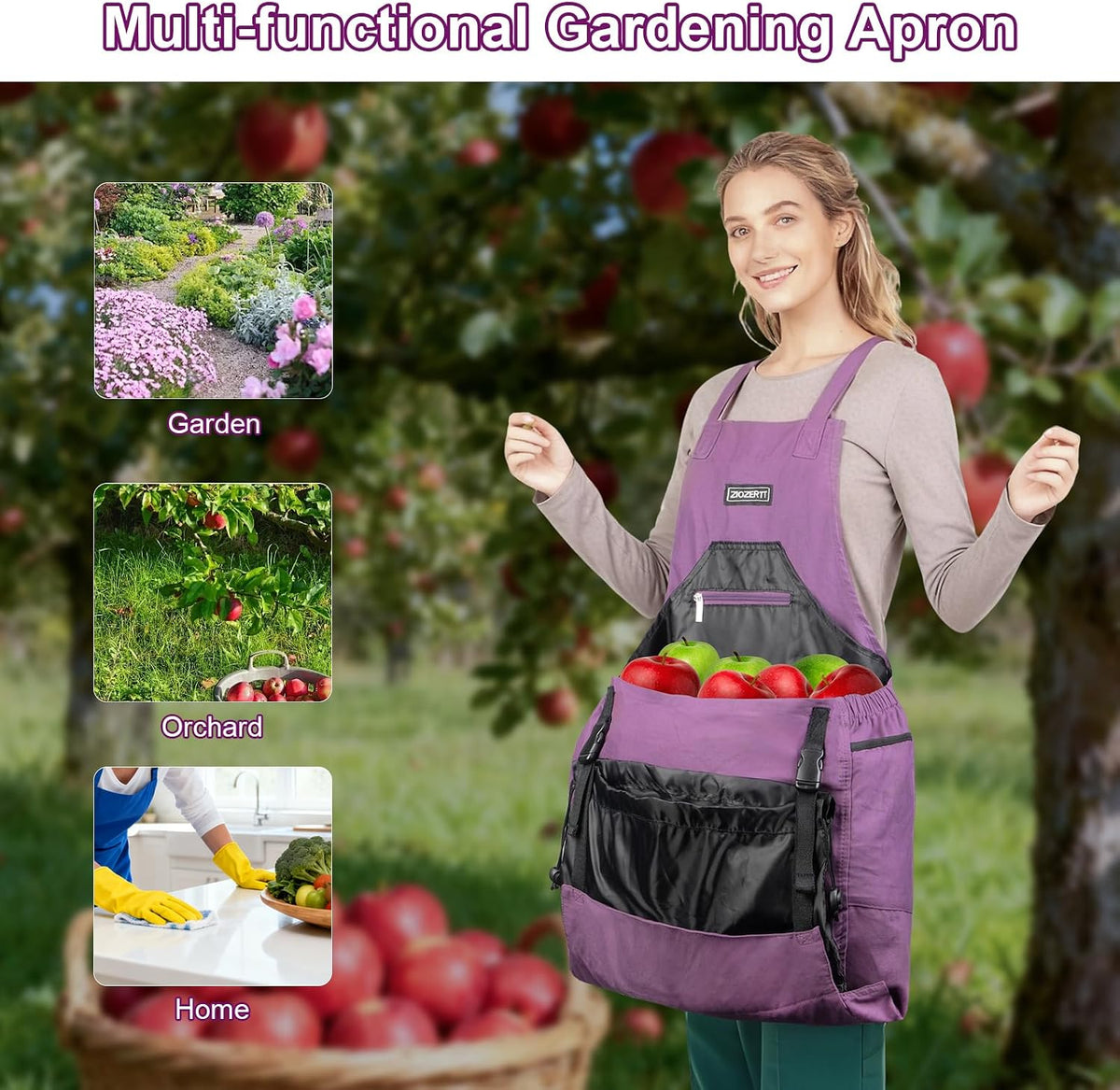 Garden Apron,Harvest Aprons with Drawstring Bag and Pockets for Women and Men,Canvas Fruit Picking Apron