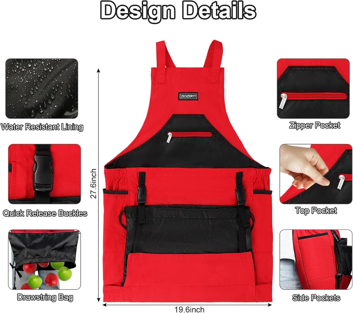 Garden Apron,Harvest Aprons with Drawstring Bag and Pockets for Women and Men,Canvas Fruit Picking Apron