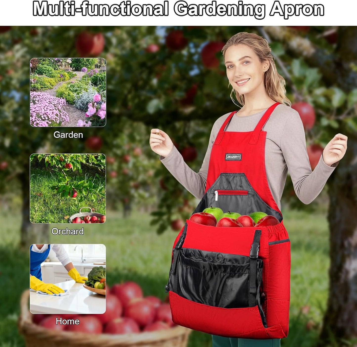 Garden Apron,Harvest Aprons with Drawstring Bag and Pockets for Women and Men,Canvas Fruit Picking Apron