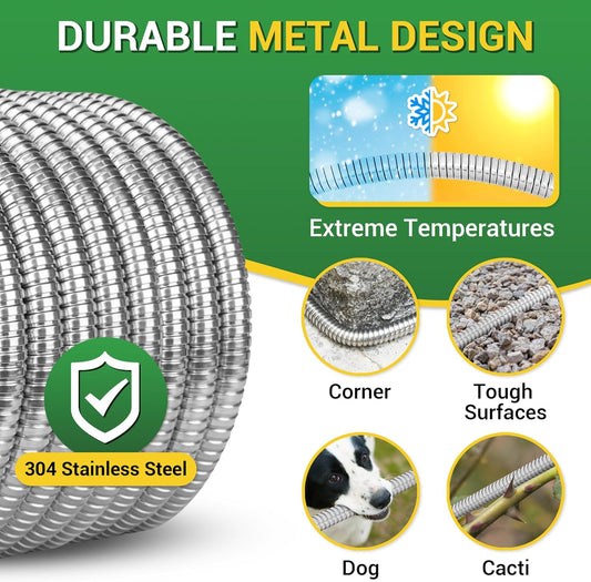 Garden Hose - Short Water Leader Metal Hose 3 FT with Female to Male Fitting, Flexible, Heavy Duty Hose Extension for Outdoor Hose Reel、Dehumidifier、RV、304 Stainless Steel