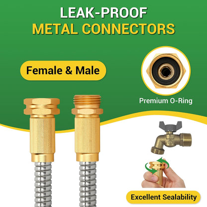 Garden Hose - Short Water Leader Metal Hose 3 FT with Female to Male Fitting, Flexible, Heavy Duty Hose Extension for Outdoor Hose Reel、Dehumidifier、RV、304 Stainless Steel