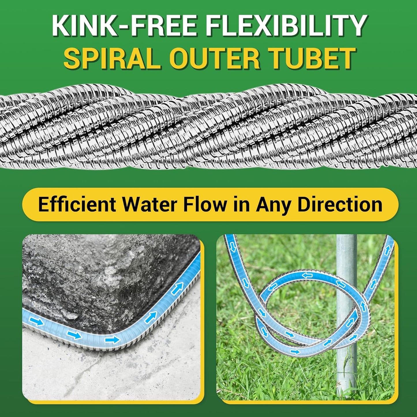 Garden Hose - Short Water Leader Metal Hose 3 FT with Female to Male Fitting, Flexible, Heavy Duty Hose Extension for Outdoor Hose Reel、Dehumidifier、RV、304 Stainless Steel