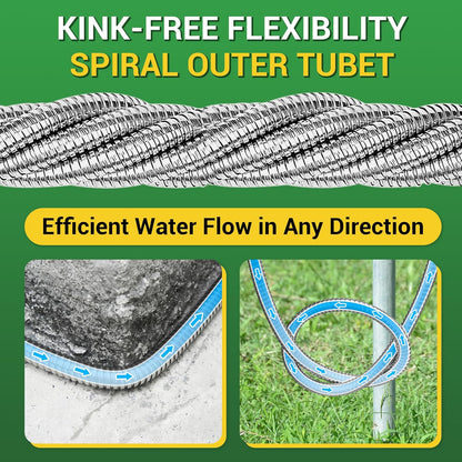 Garden Hose - Short Water Leader Metal Hose 3 FT with Female to Male Fitting, Flexible, Heavy Duty Hose Extension for Outdoor Hose Reel、Dehumidifier、RV、304 Stainless Steel