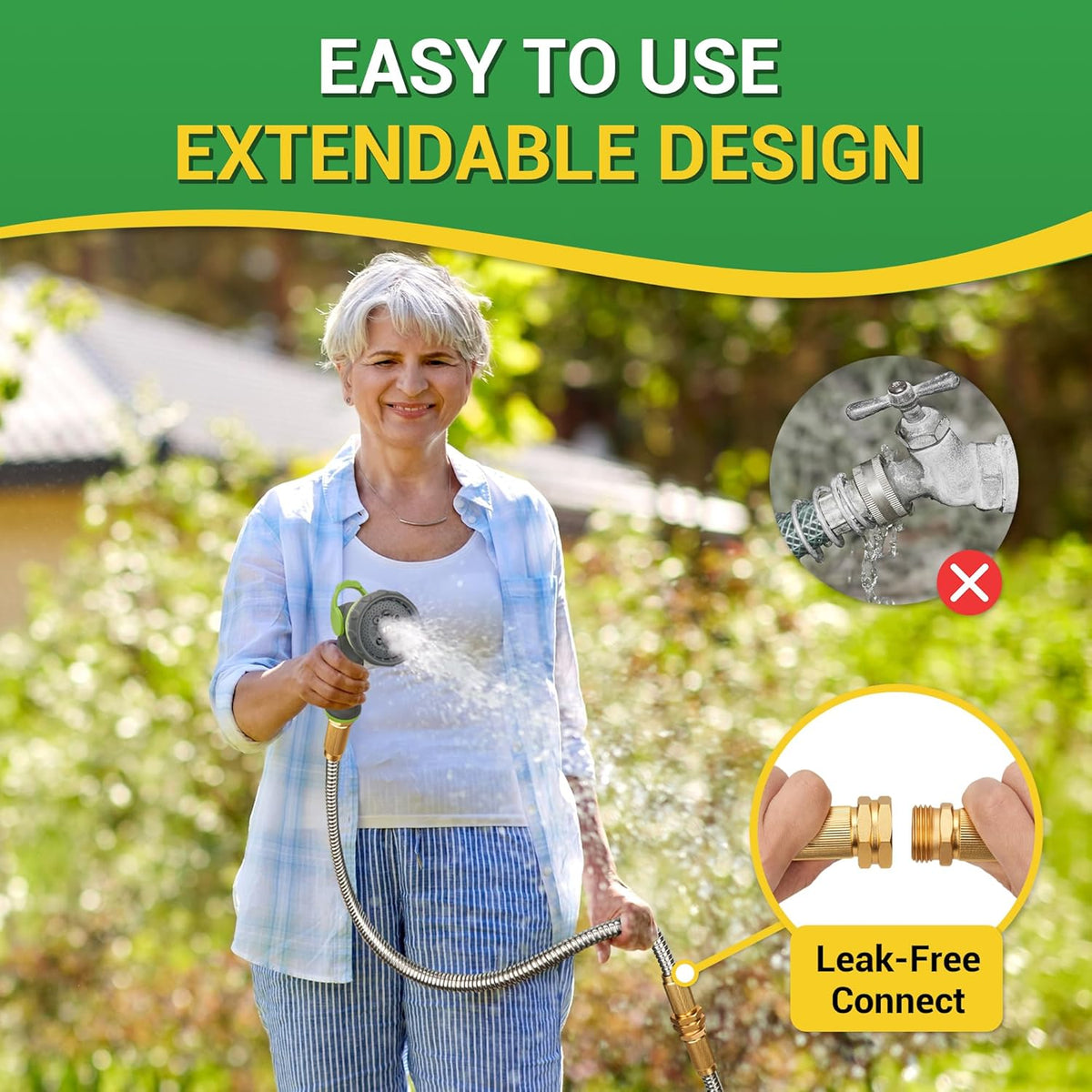 Garden Hose - Short Water Leader Metal Hose 3 FT with Female to Male Fitting, Flexible, Heavy Duty Hose Extension for Outdoor Hose Reel、Dehumidifier、RV、304 Stainless Steel