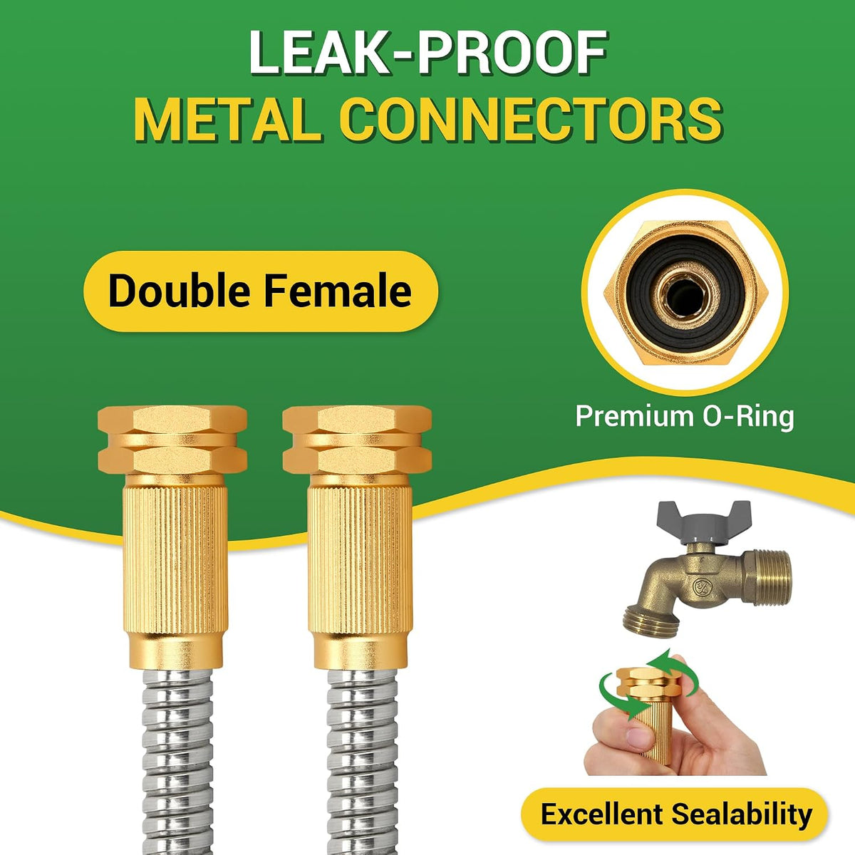 Garden Hose - Short Water Leader Metal Hose 3 FT with Female to Male Fitting, Flexible, Heavy Duty Hose Extension for Outdoor Hose Reel、Dehumidifier、RV、304 Stainless Steel