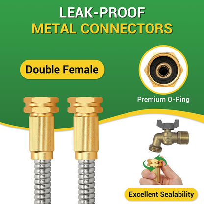 Garden Hose - Short Water Leader Metal Hose 3 FT with Female to Male Fitting, Flexible, Heavy Duty Hose Extension for Outdoor Hose Reel、Dehumidifier、RV、304 Stainless Steel
