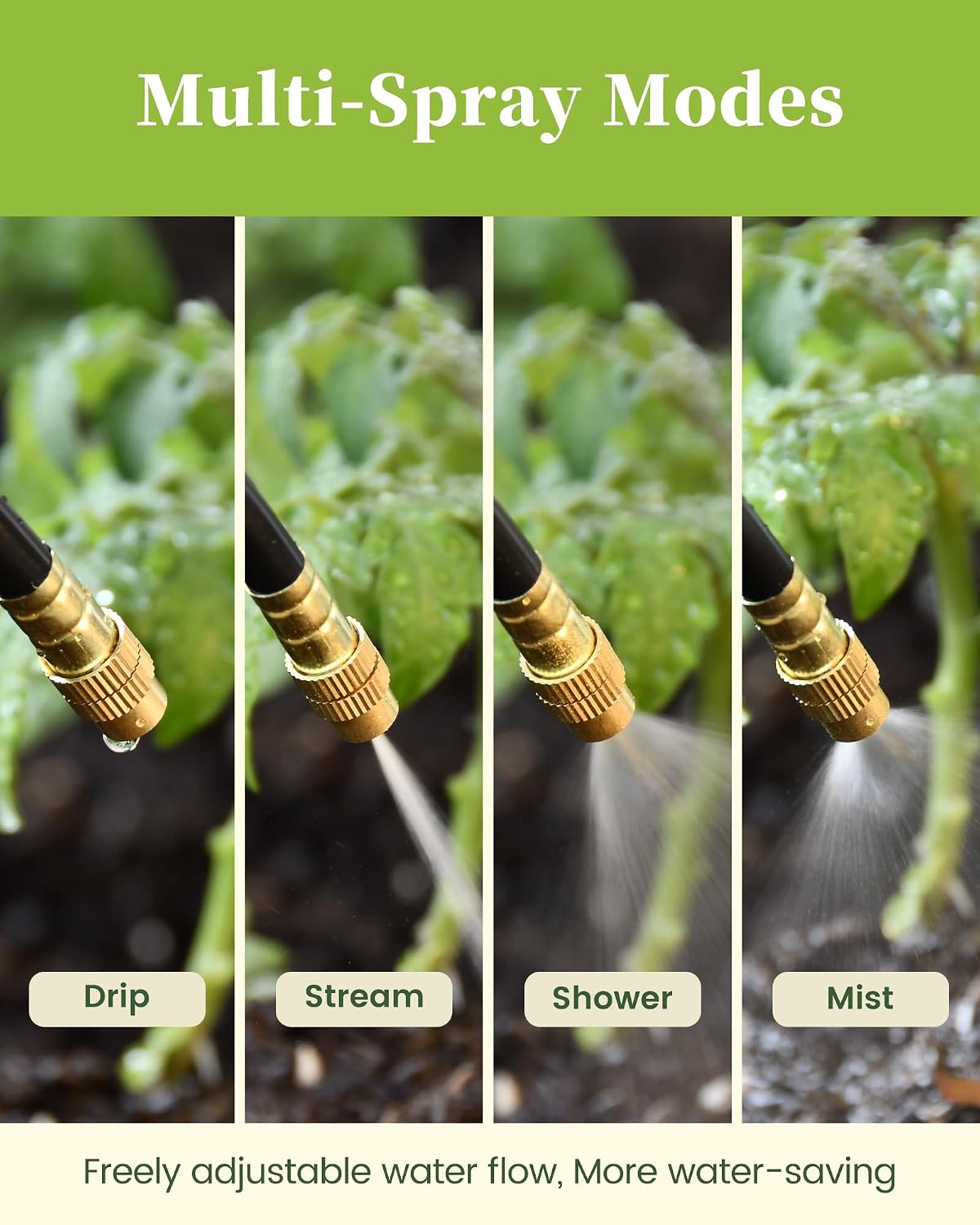 50FT Drip Irrigation System, Garden Watering Kit with 15pcs 360°Adjustable Copper Nozzles, Automatic Atomizing Watering Sprinkler System for Greenhouse, Lawn, Raised Beds, Outdoor Plants