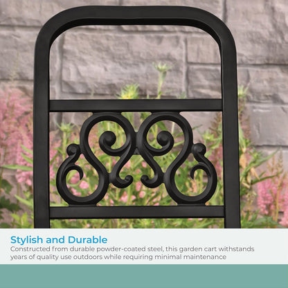 Metal Decorative 200' Hose Cart with Flat-Free Wheels and Foot Caps, Stylish Garden Hose Reel Cart for 200' of Standard Vinyl Hose