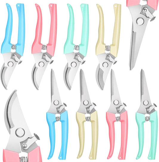 8 Pcs Garden Shears Pruning Scissors Clippers Sharp Hand Pruners for Gardening Tools Cutting Flowers Trimming Plants Bonsai Fruits Picking, 4 Bypass Blade and 4 Straight Blade