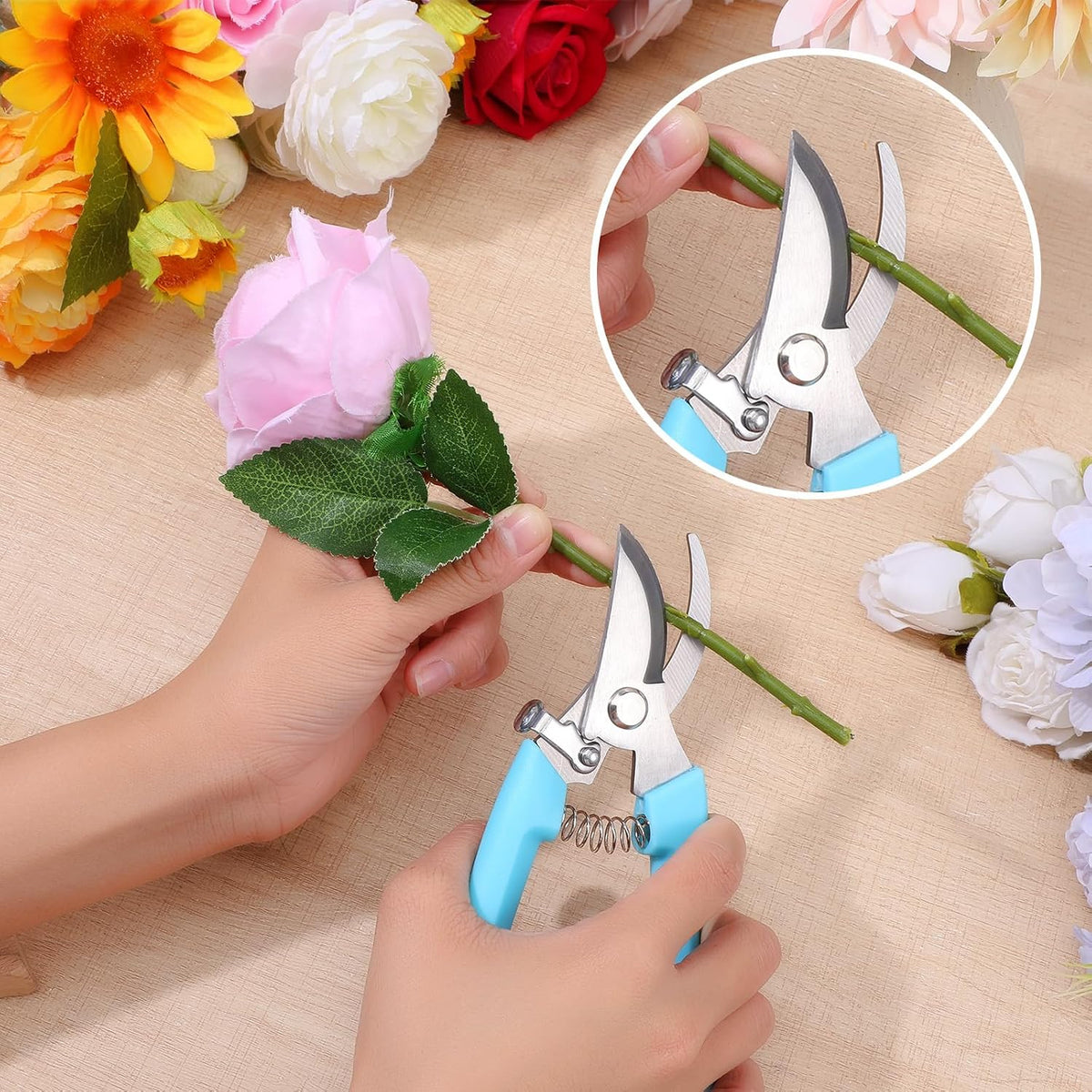 8 Pcs Garden Shears Pruning Scissors Clippers Sharp Hand Pruners for Gardening Tools Cutting Flowers Trimming Plants Bonsai Fruits Picking, 4 Bypass Blade and 4 Straight Blade