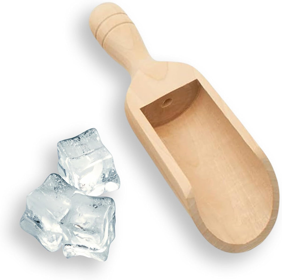 1/2 Cup Ice Scoop for Freezer Ice Machine Bucket, Wooden Pet Cat Dog Food Measuring Scoop, Half Cup Feed Soil Garden Scoopers, Candy Scoops for Candy Buffet Canisters & Jars, Pack of 3