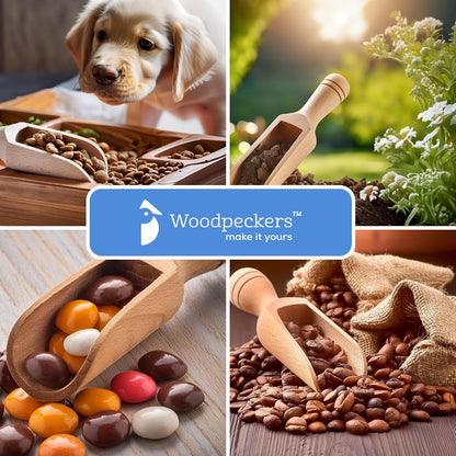 1/2 Cup Ice Scoop for Freezer Ice Machine Bucket, Wooden Pet Cat Dog Food Measuring Scoop, Half Cup Feed Soil Garden Scoopers, Candy Scoops for Candy Buffet Canisters & Jars, Pack of 3