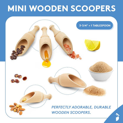 1/2 Cup Ice Scoop for Freezer Ice Machine Bucket, Wooden Pet Cat Dog Food Measuring Scoop, Half Cup Feed Soil Garden Scoopers, Candy Scoops for Candy Buffet Canisters & Jars, Pack of 3