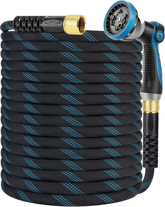 Non-Expanding Garden Hose 100 ft, Kink Free Flexible Water Hose with 10-Pattern Spray Nozzle, Lightweight Hose Pipe, Leak Proof, 3/4" Swivel Connectors, Super Fabric, Portable Storage Strap