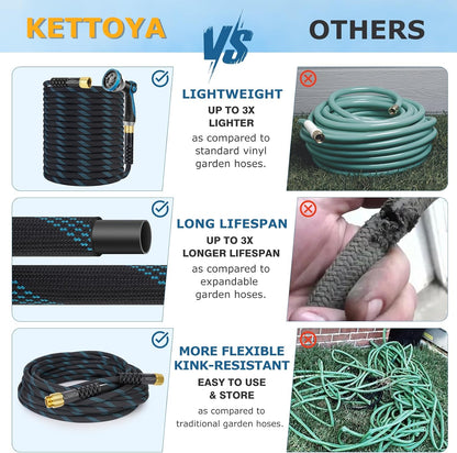 Non-Expanding Garden Hose 100 ft, Kink Free Flexible Water Hose with 10-Pattern Spray Nozzle, Lightweight Hose Pipe, Leak Proof, 3/4" Swivel Connectors, Super Fabric, Portable Storage Strap