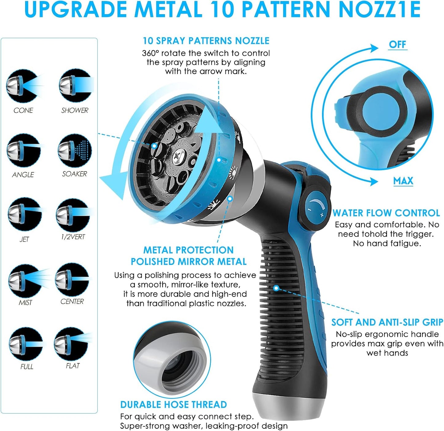 Non-Expanding Garden Hose 100 ft, Kink Free Flexible Water Hose with 10-Pattern Spray Nozzle, Lightweight Hose Pipe, Leak Proof, 3/4" Swivel Connectors, Super Fabric, Portable Storage Strap