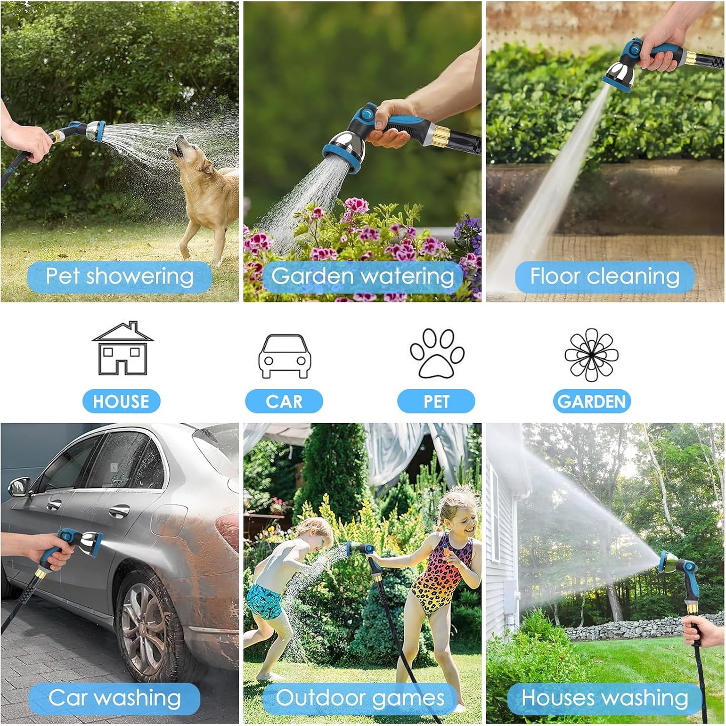 Non-Expanding Garden Hose 100 ft, Kink Free Flexible Water Hose with 10-Pattern Spray Nozzle, Lightweight Hose Pipe, Leak Proof, 3/4" Swivel Connectors, Super Fabric, Portable Storage Strap