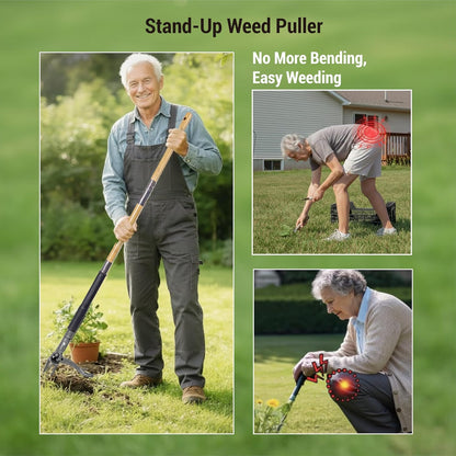 Stand Up Weed Puller with Kick-Out Weed Ejector, No-Bending Long Handle Manual Weed Remover for Lawn & Garden, Foot Pedal Design for Dandelions & Common Weeds