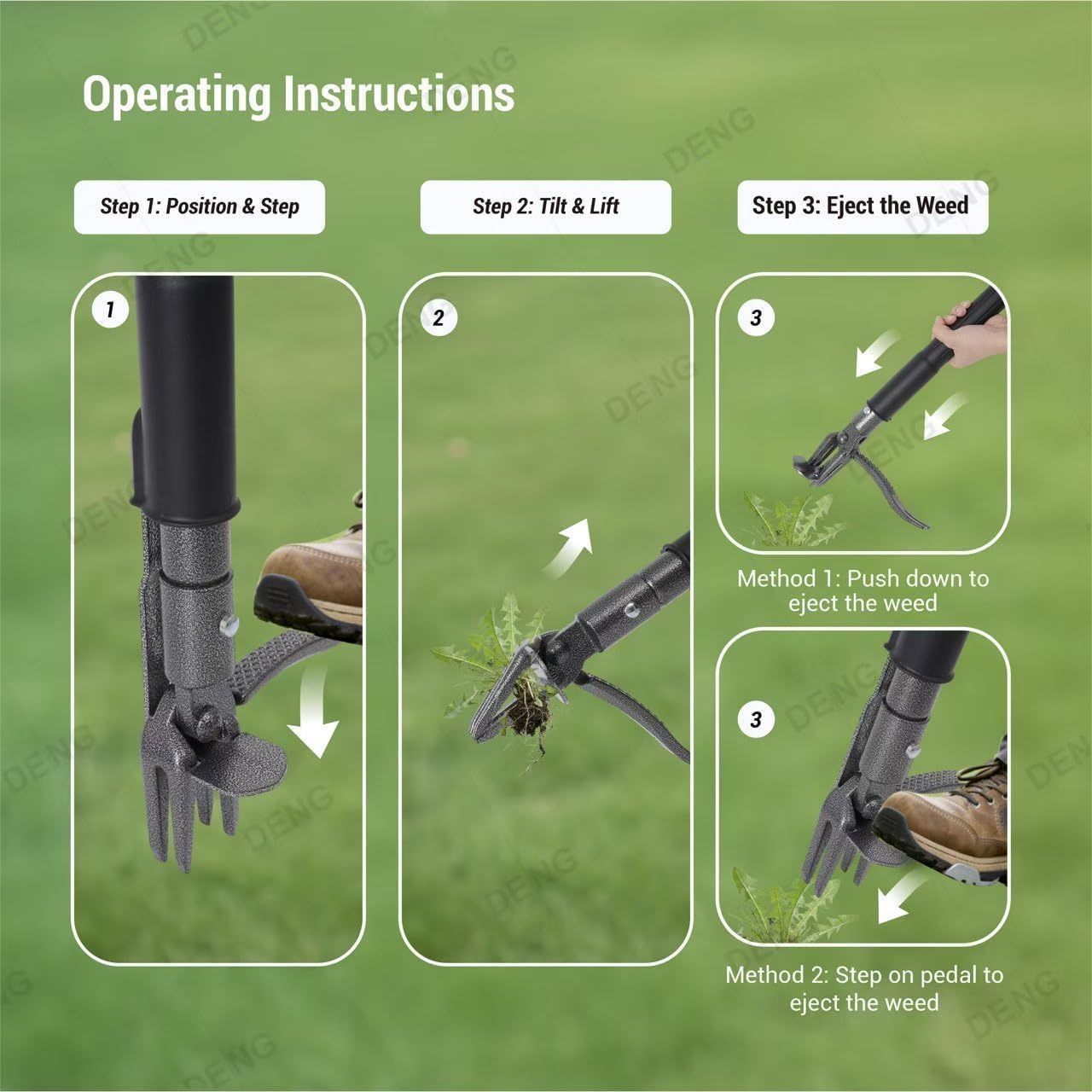 Stand Up Weed Puller with Kick-Out Weed Ejector, No-Bending Long Handle Manual Weed Remover for Lawn & Garden, Foot Pedal Design for Dandelions & Common Weeds